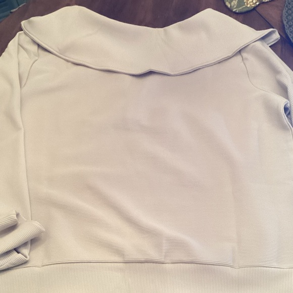 Women's Cream Ribbed Half-Zip Pant Set, L. Wide legs, stretch NEW - Picture 5 of 12